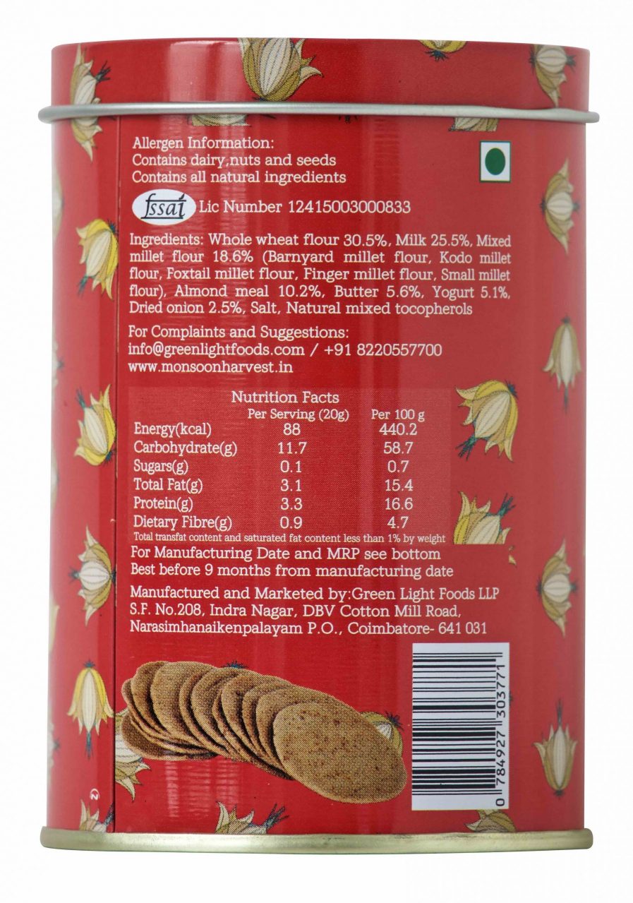 Monsoon Harvest Buttermilk & Millet Crackers - Caramelised Onion (100gm)