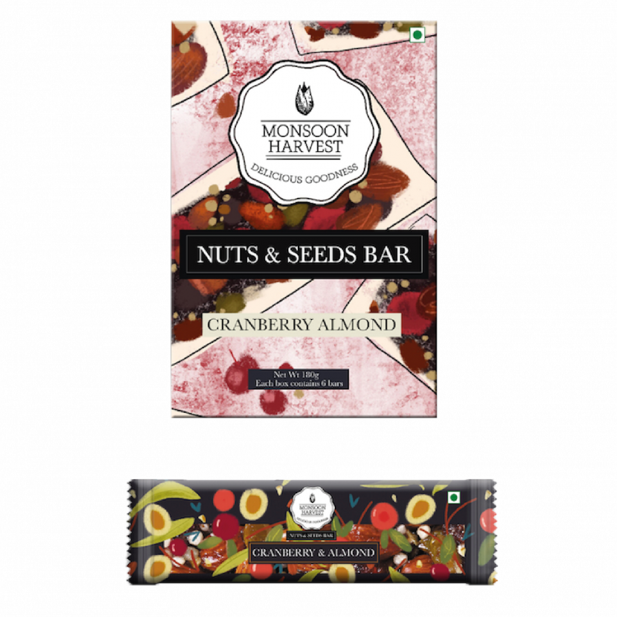 Monsoon Harvest Nuts & Seeds Bar - Cranberry & Almond (Pack of 6)