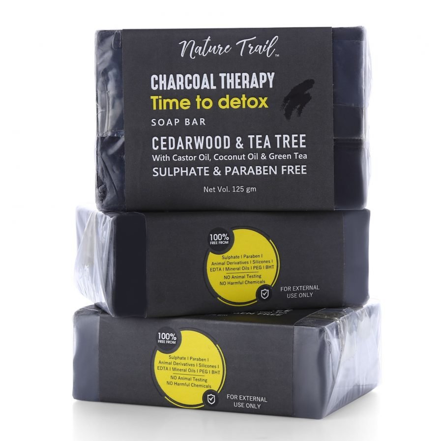 Nature Trail Charcoal Therapy Organic Soap Bar Combo - Sulphate & Paraben Free (Pack of 3) (125gm each)