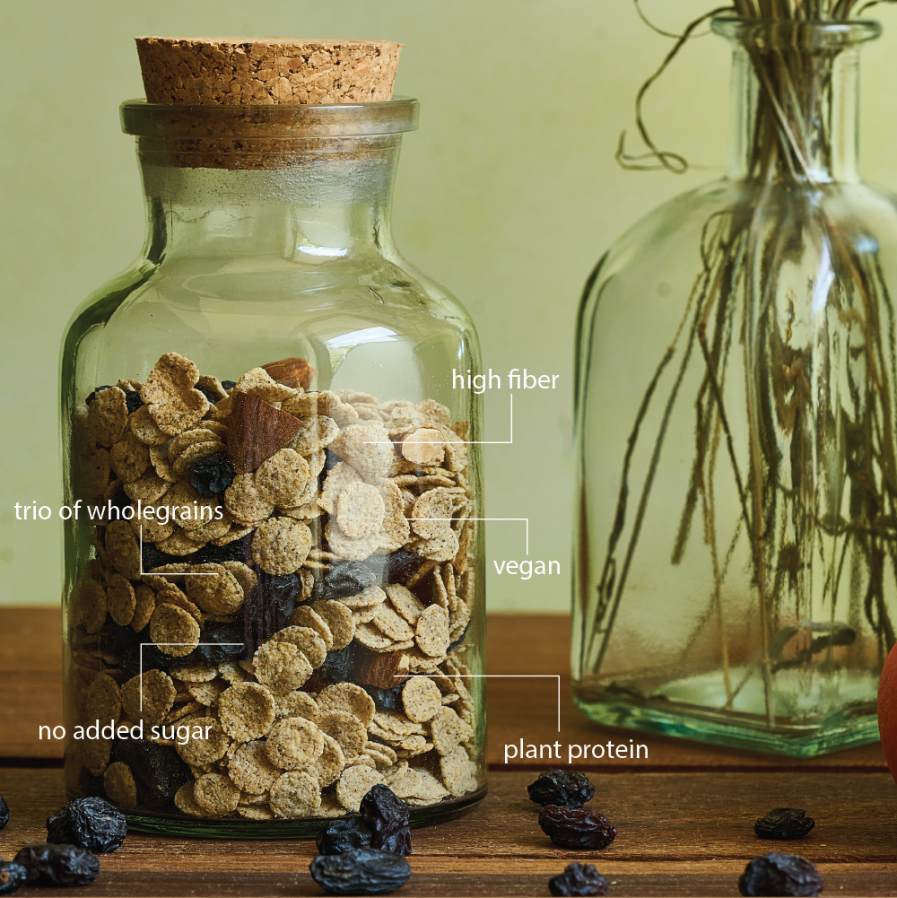Monsoon Harvest High Fiber Breakfast Cereal - Multigrain Flakes With Raisins & Roasted Almonds (400gm)