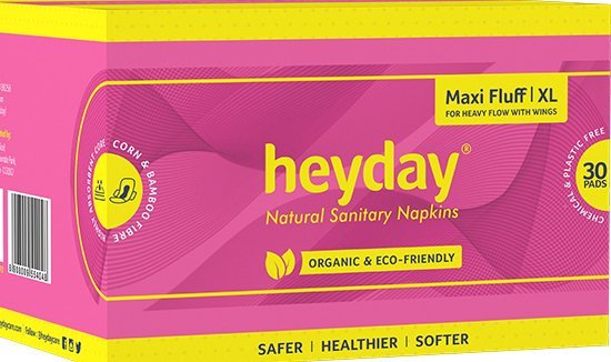 HEYDAY Organic Maxi Fluff Sanitary Pads XL (Pack of 30)