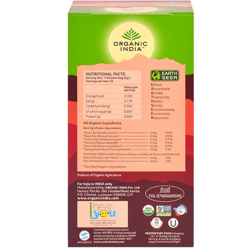 Organic India Tulsi Green Tea Pomegranate - Stress Relieving & Refreshing