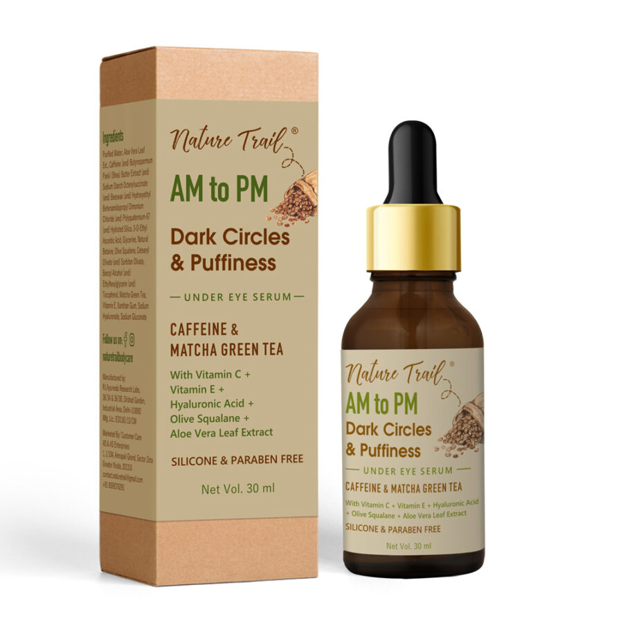 Nature Trail AM to PM Under Eye Serum with Caffeine Matcha Green Tea Vit C Hyaluronic Acid (30ml)