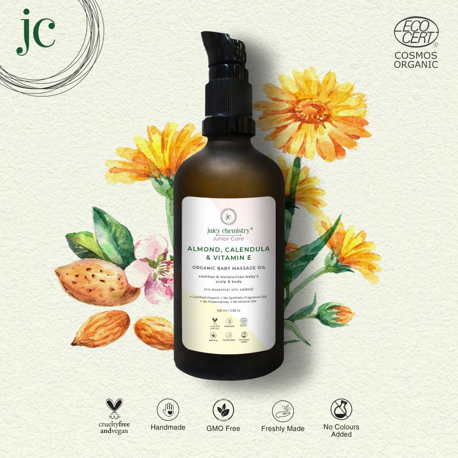 Juicy Chemistry - Organic Almond,Calendula & Vitamin E Baby Massage Oil (100ml)