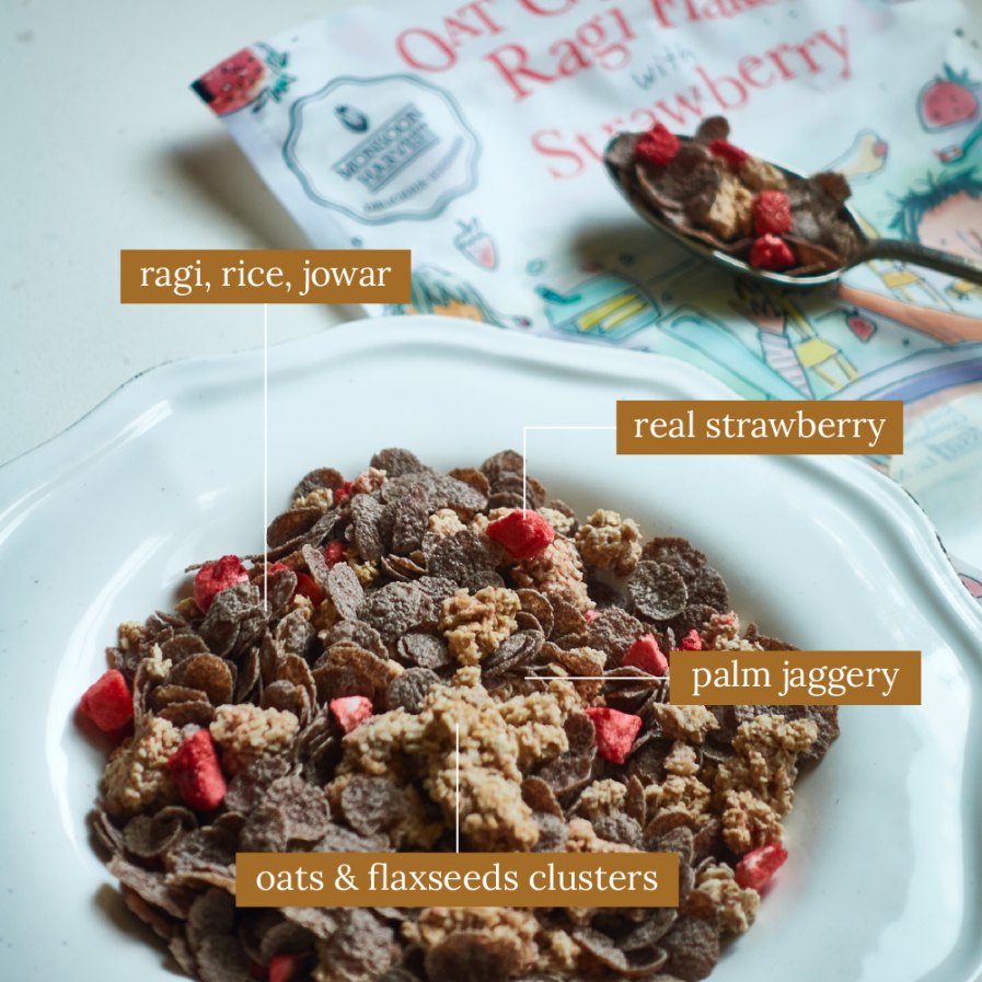 Monsoon Harvest Breakfast Cereal - Oat Clusters & Ragi Flakes With Strawberry (1KG)