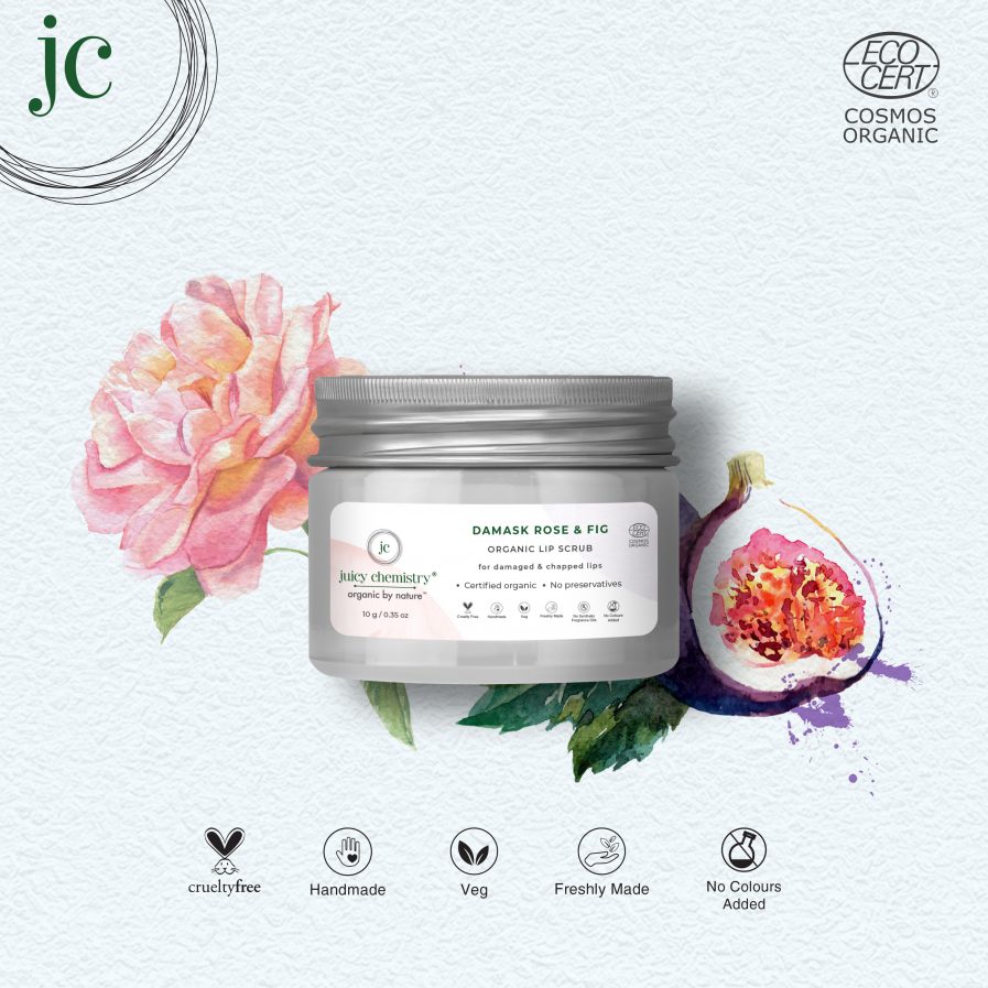 Juicy Chemistry - Organic Damask Rose & Fig Lip Scrub - For Damaged & Chapped Lips (10gm)