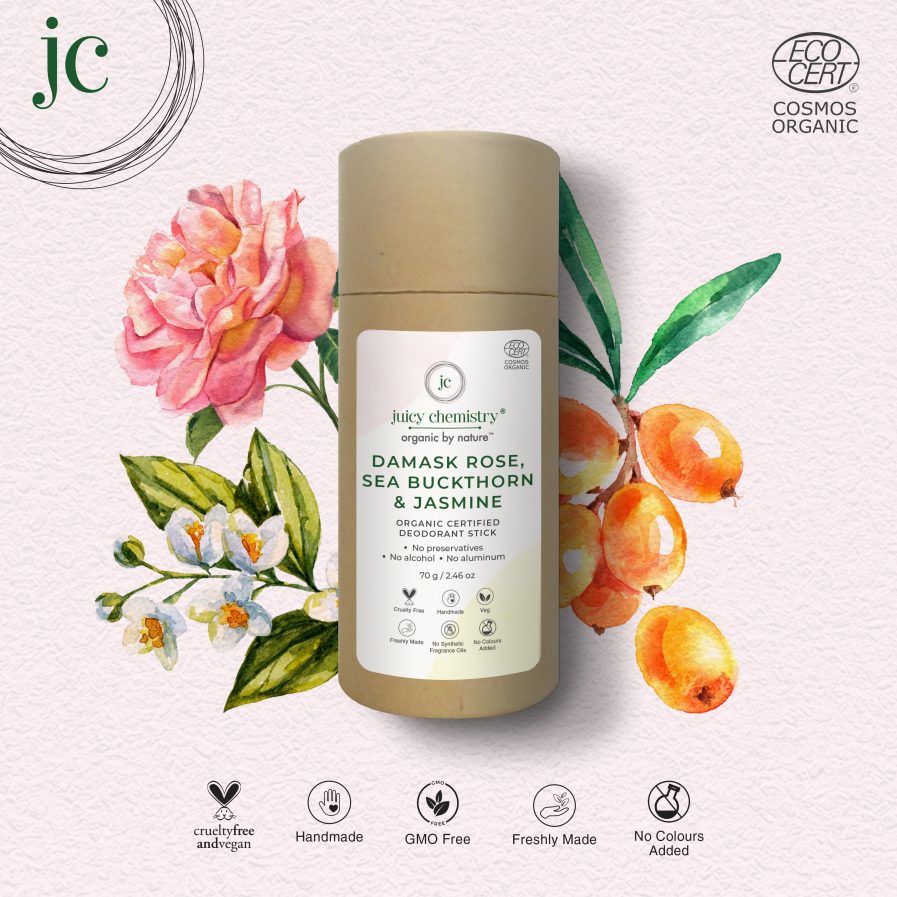 Juicy Chemistry Organic Damask Rose Sea Buckthorn & Jasmine Deodorant Stick (70gm)