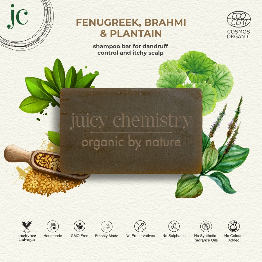 Juicy Chemistry - Organic Fenugreek, Brahmi & Plantain Shampoo Bar (90gm)