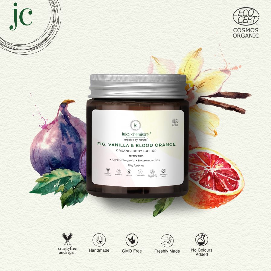 Juicy Chemistry - Organic Fig Vanilla & Blood Orange Body Butter - Softens & Tones Skin to give a Radiant Glow (75gm)