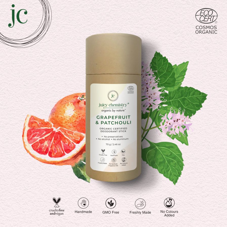 Juicy Chemistry - Organic Grapefruit & Patchouli Deodorant Stick (70gm)