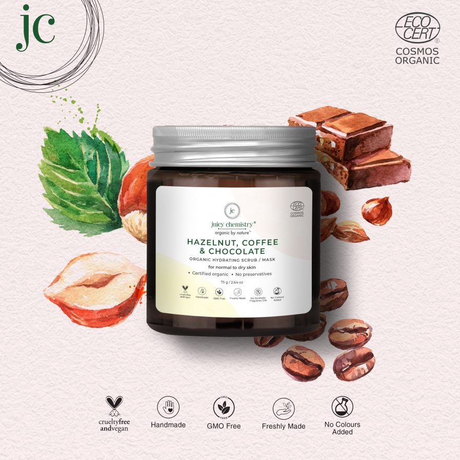 Juicy Chemistry - Organic Hazelnut, Coffee & Chocolate Hydrating Face Scrub (75gm)