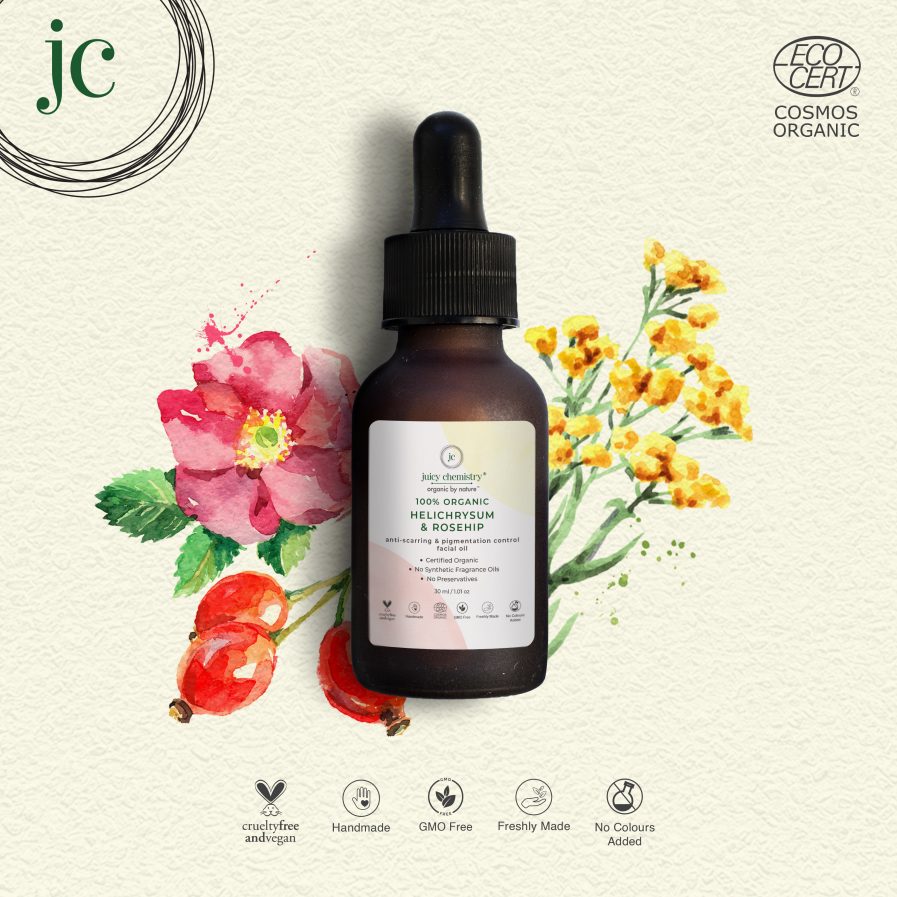 Juicy Chemistry - Organic Helichrysum & Rosehip Facial Oil- Anti-Scarring & Pigmentation Control (30ml)