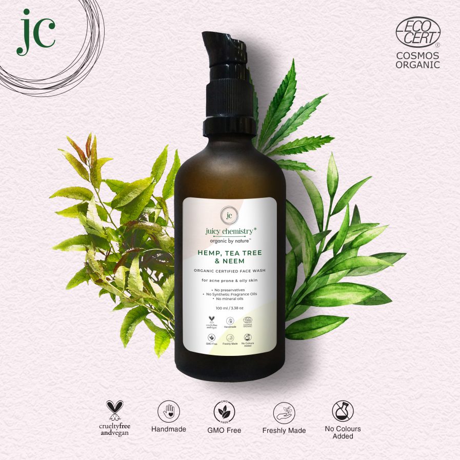 Juicy Chemistry - Organic Hemp, Tea Tree & Neem- Face Wash -For Acne Prone & Oily Skin (100ml)