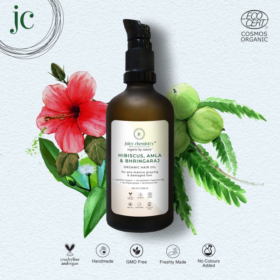 Juicy Chemistry Organic Hibiscus Guava & Bhringaraj Hair Oil (100ml)
