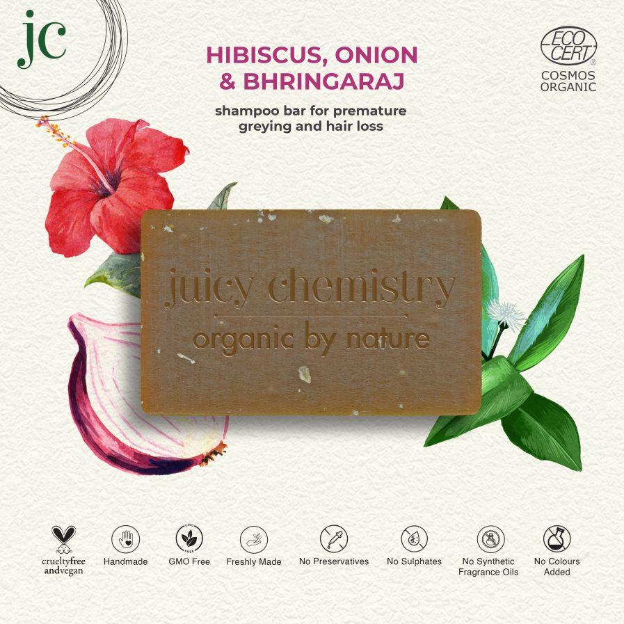 Juicy Chemistry - Organic Hibiscus, Onion & Bhringaraj Shampoo Bar (90gm)