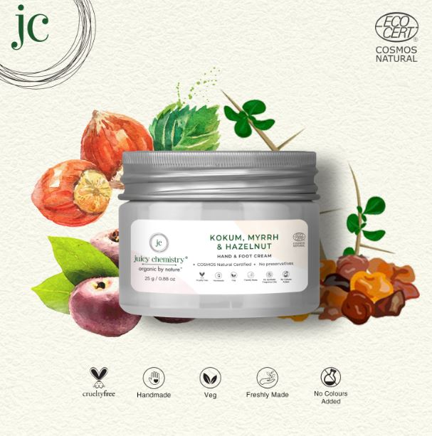 Juicy Chemistry - Organic Kokum, Myrrh & Hazelnut Hand & Foot Cream (25gm)