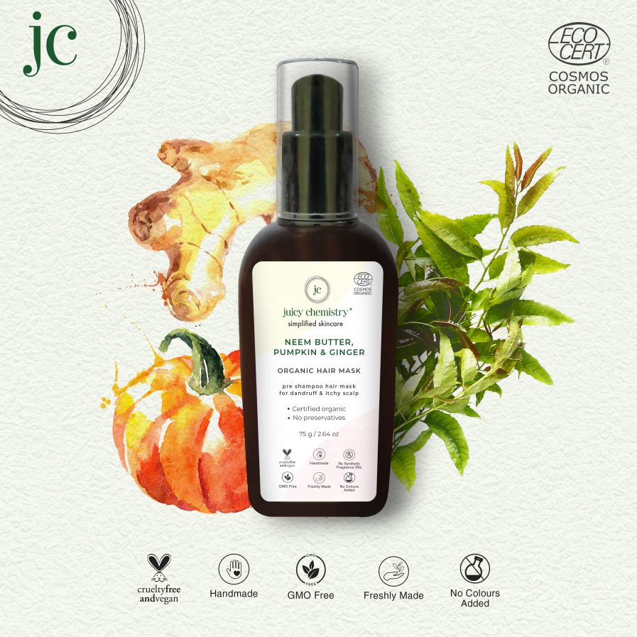 Juicy Chemistry - Organic Neem Butter, Pumpkin & Ginger Hair Mask- Treats Itchy & Flaky Scalp (75ml)