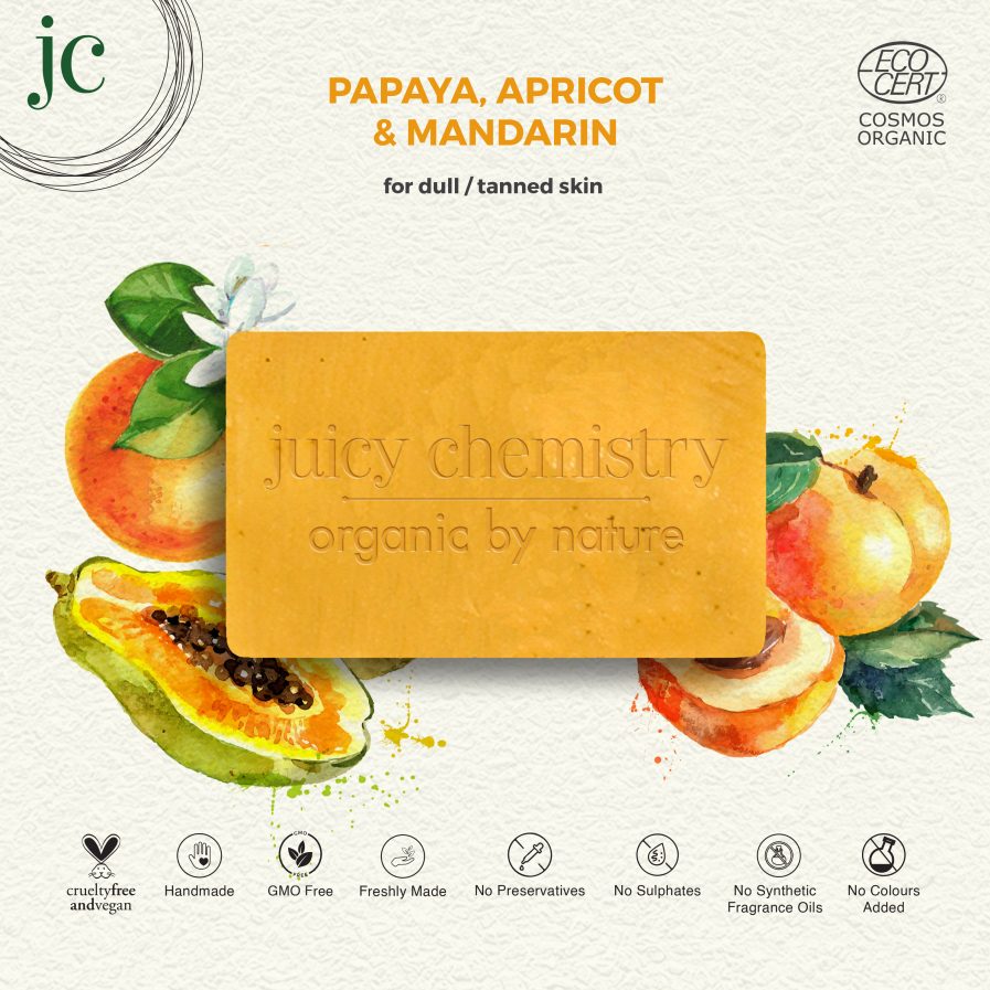 Juicy Chemistry - Organic Papaya, Apricot & Mandarin Soap - For Dull & Tanned Skin (90gm)