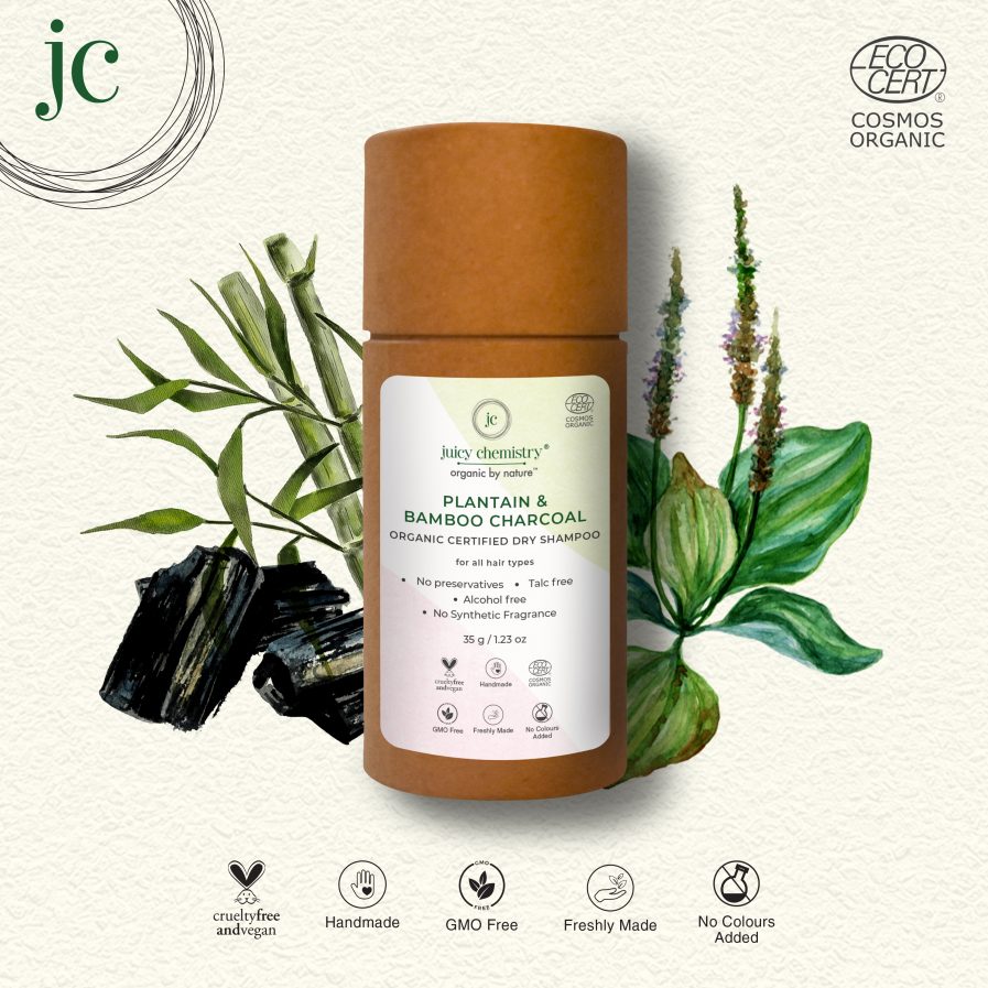 Juicy Chemistry - Organic Plantain , Bamboo & Charcoal Dry Shampoo (35gm)