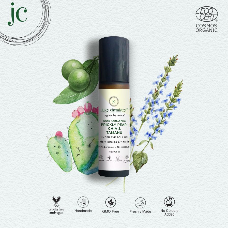 Juicy Chemistry - 100% Organic Prickly Pear , Chia & Tamanu Eye Rollon For Dark Circles & Fine Lines (7ml)