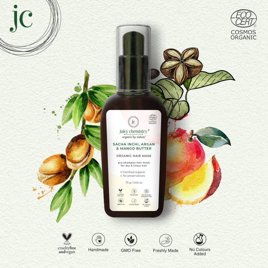 Juicy Chemistry - Organic Sacha Inchi, Argan & Mango Butter - Organic Hair Mask-Pre Shampoo Hair Mask (75gm)