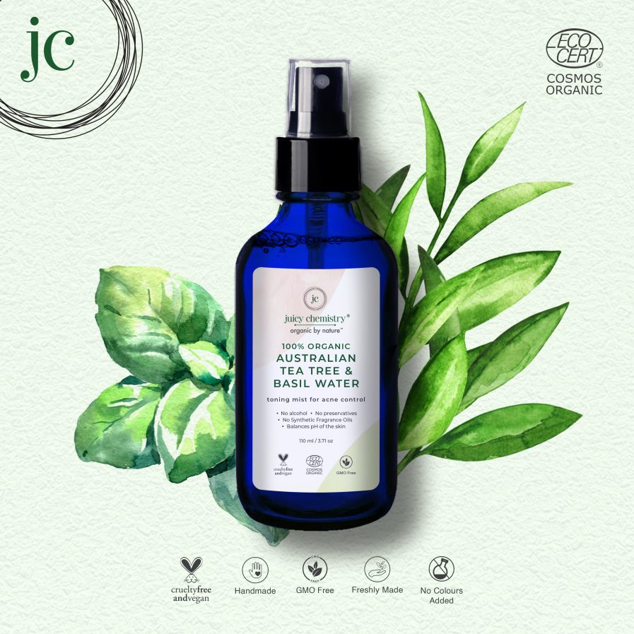 Juicy Chemistry - 100% Organic Australian Tea Tree & Basil Water Toning Mist- For Acne Control (110ml)