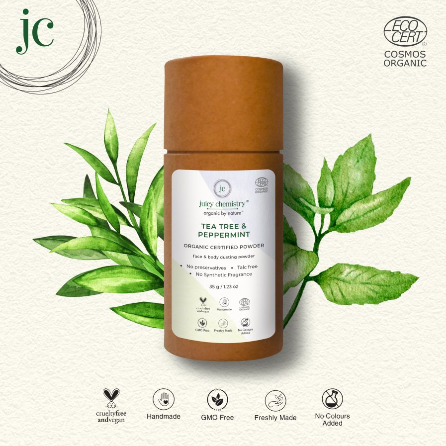 Juicy Chemistry - Organic Tea Tree & Peppermint Powder -Face & Body Dusting Powder (35gm)