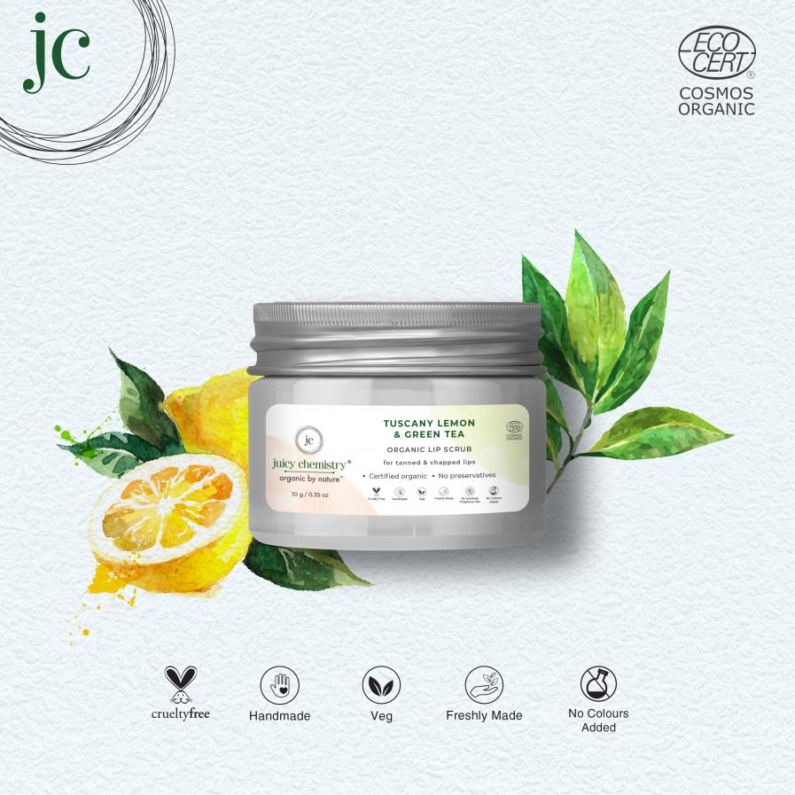 Juicy Chemistry - Organic Tuscany Lemon & Green Tea Organic Lip Scrub -For Tanned & Chapped lips (10gm)