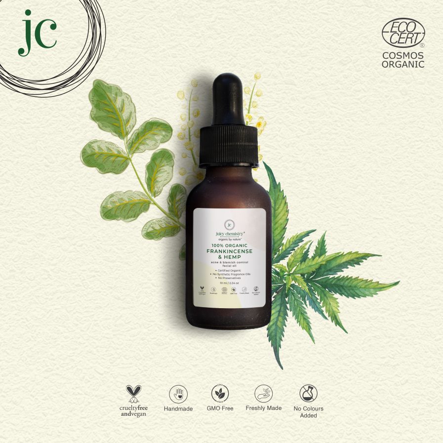 Juicy Chemistry - 100% Organic Frankincense & Hemp Facial Oil - Acne & Blemish Control (10ml)