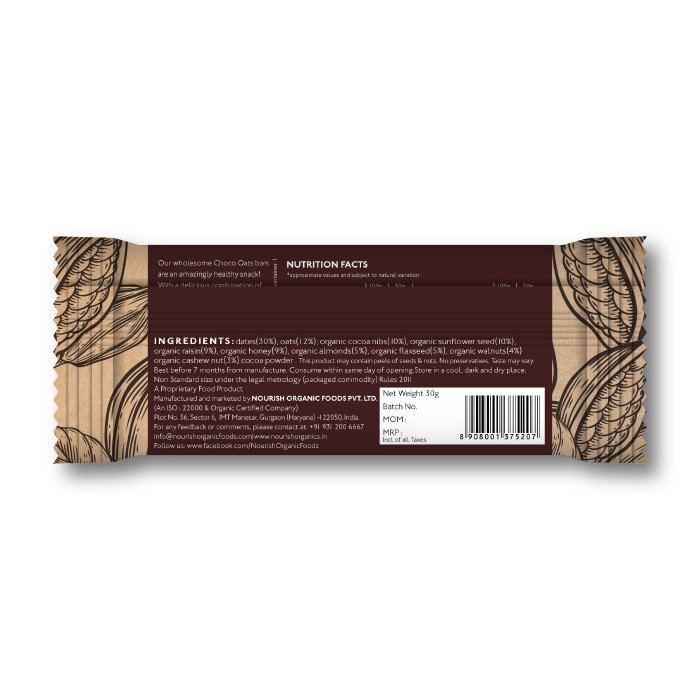 Nourish Organics - Choco Oats Bar (Pack of 6) (180gm)