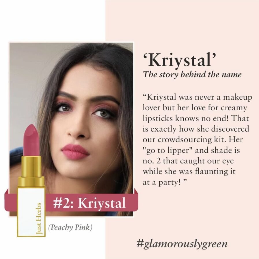 Just Herbs Kriystal 2 Peachy Pink Ayurvedic Lipstick