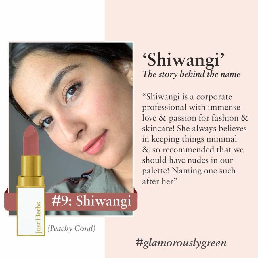 Just Herbs Shiwangi 9 Peachy Coral Ayurvedic Lipstick