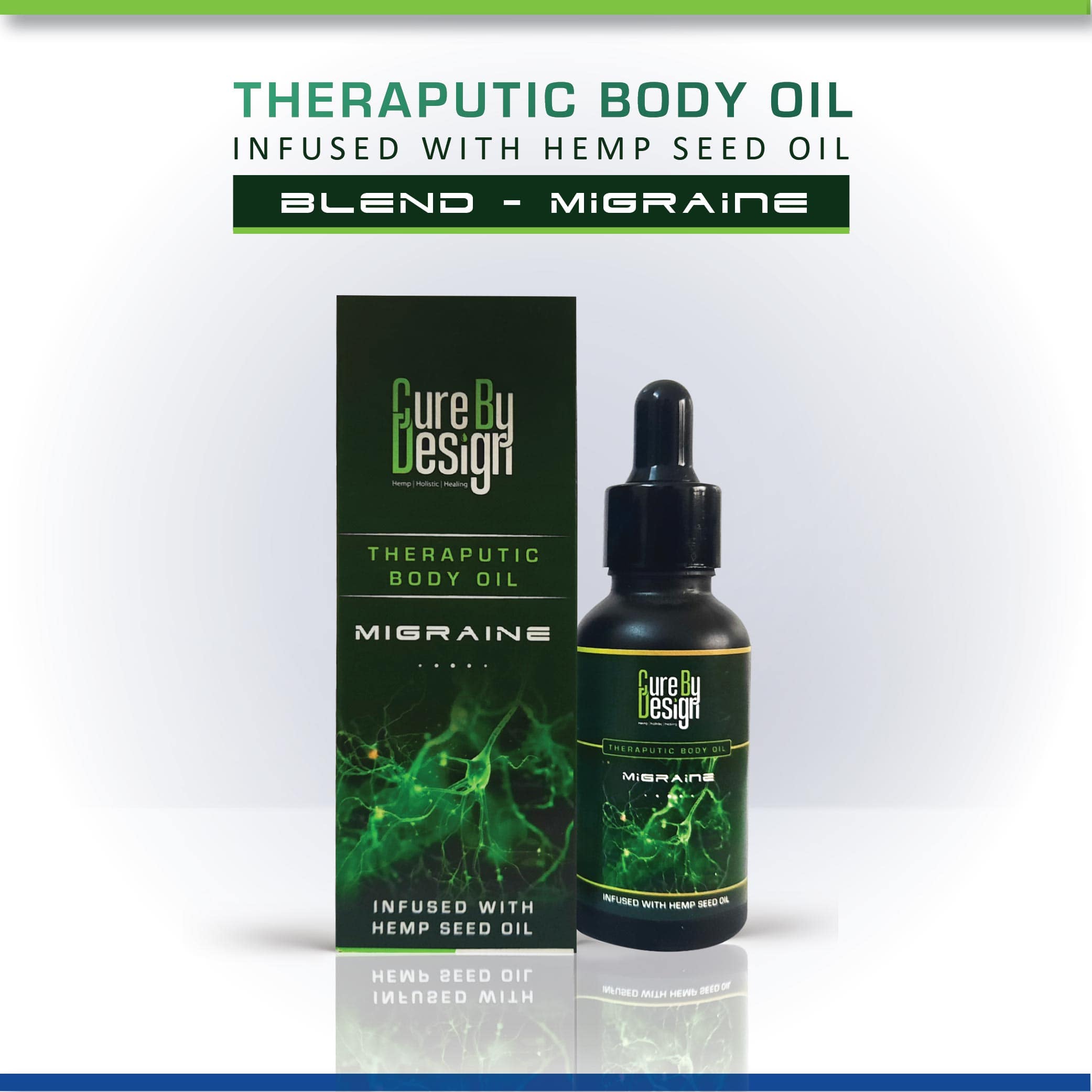 Cure By Design Theraputic Body Oil Infused with Hemp Seed Oil for Migrane