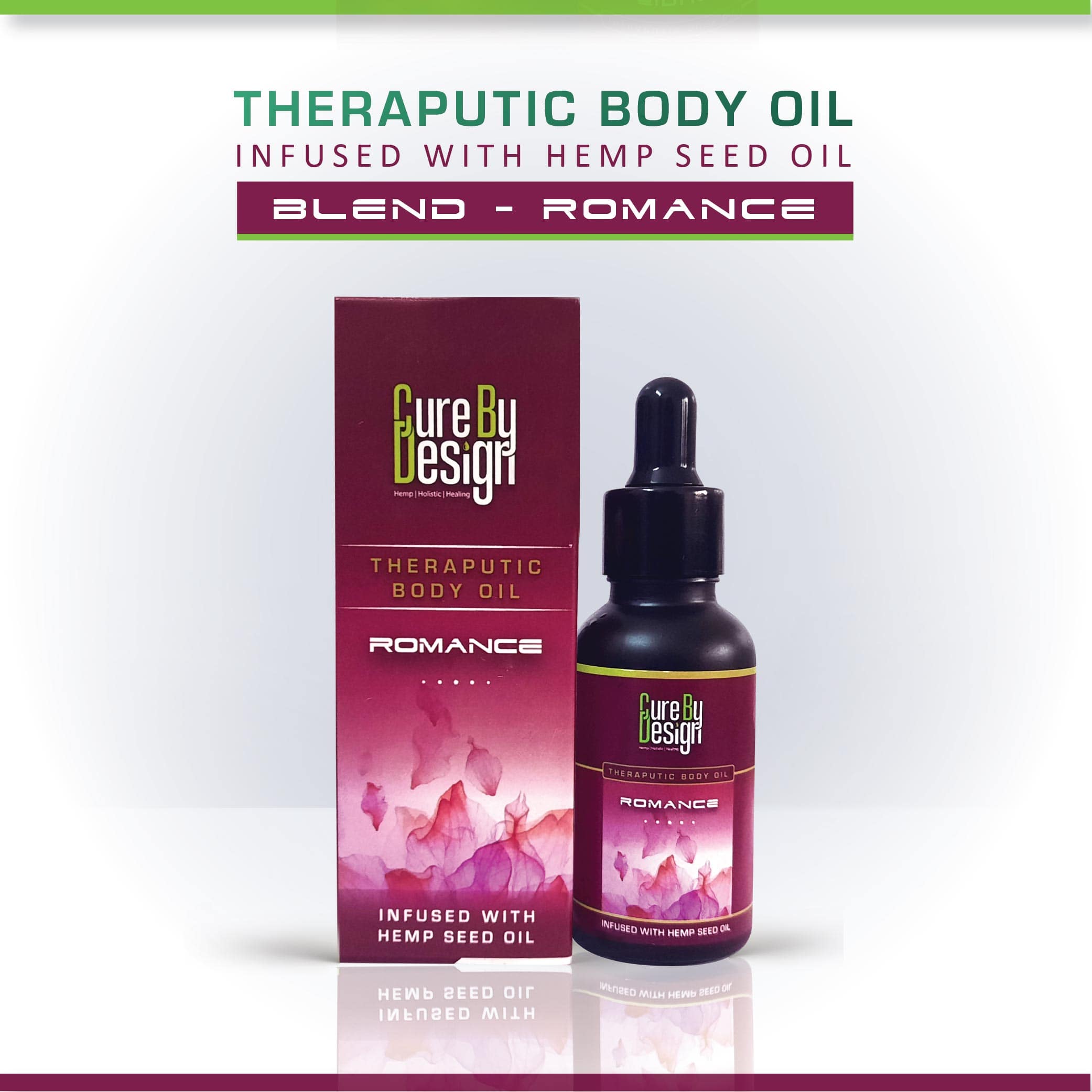 Cure By Design Theraputic Body Oil Infused with Hemp Seed Oil for Romance