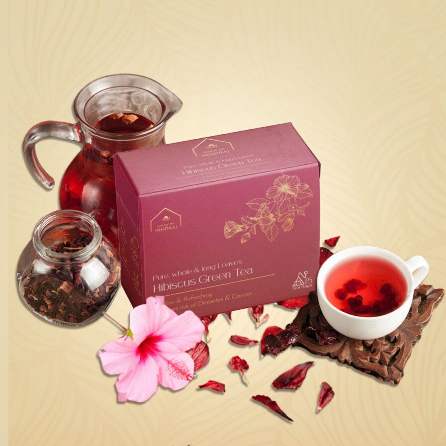 HINDRAJ Herbal Hibiscus Green Tea Bags - (1 box of 15 sachets)