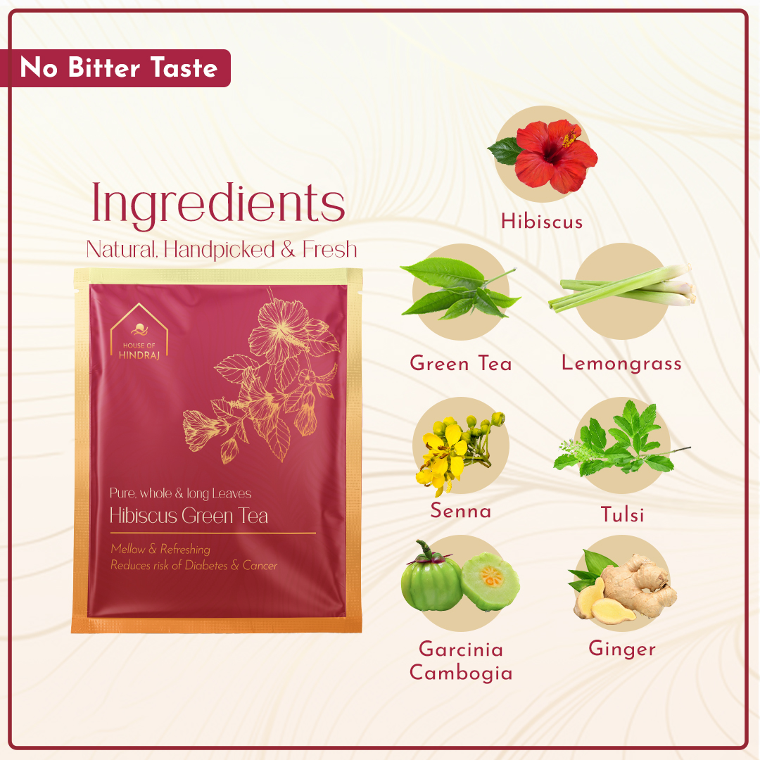 HINDRAJ Herbal Hibiscus Green Tea Bags - (1 box of 15 sachets)