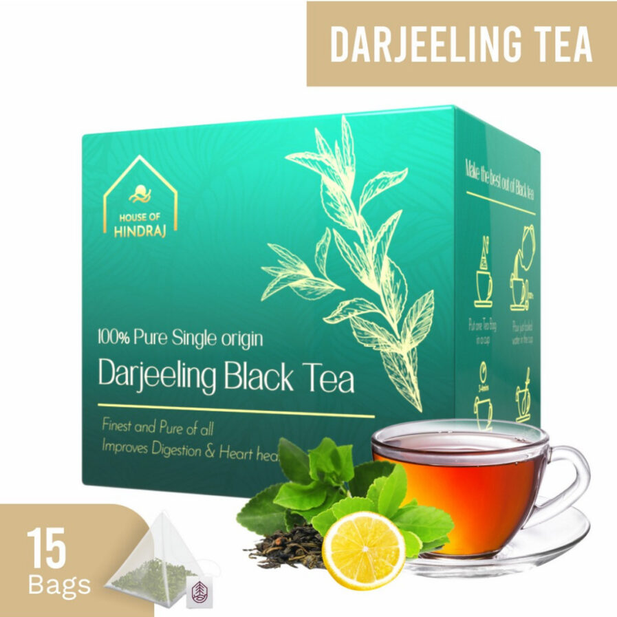 HINDRAJ Herbal Darjeeling Black Tea Bags - (1 box of 15 sachets)